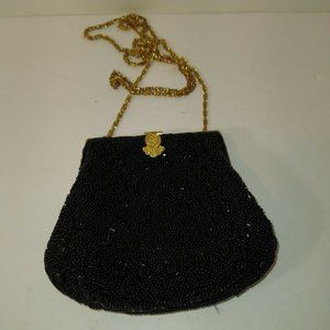 Vintage Black Beaded Evening Bag Clutch Purse